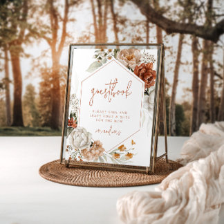 Redigerbar Blommigt Solnedgång Bröllop Guestbook-t Poster