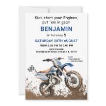 Redigerbar Blue Dirt Bike Birthday-inbjudan