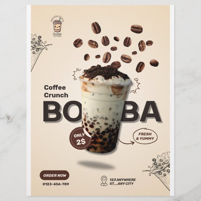 Redigerbar Boba Tea Café Flyer, Småföretag Meny (Framsidan)