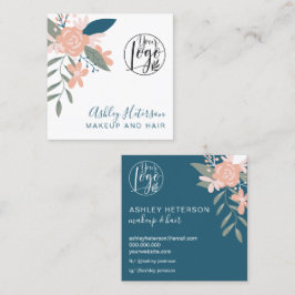 Redigerbar boho blommigt rosa blue logotyp hair ma fyrkantigt visitkort
