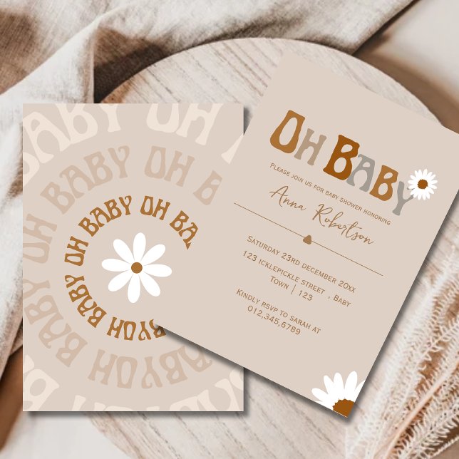 Redigerbar Boho Oh Baby baby shower-kort   Inbjudningar (Skapare uppladdad)