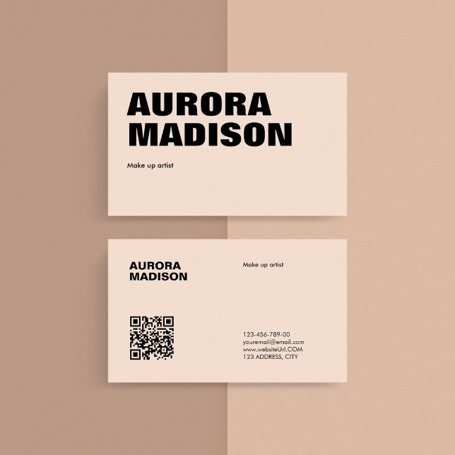 Redigerbar Boho-visitkortsmall QR-kod Visitkort (Editable Pink Boho Business Card Template QR Code)