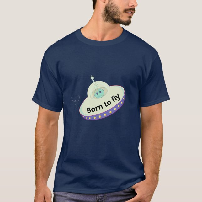 Redigerbar Born to Fly-text, utomjording & flygand T Shirt (Framsida)