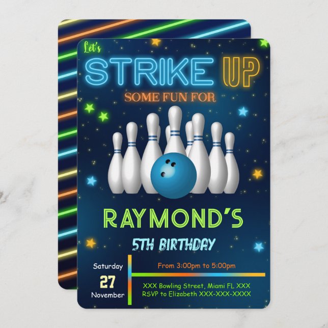 Redigerbar Bowling-inbjudan Inbjudningar (Fram/baksida)