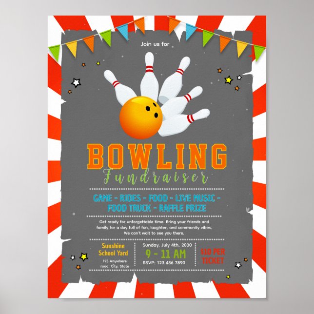 Redigerbar bowling välgörenhetsflygblad poster (Framsidan)