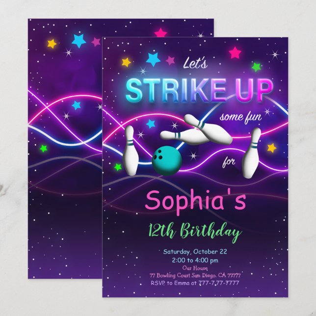 Redigerbar Bowlinginbjudan Inbjudningar (Fram/baksida)