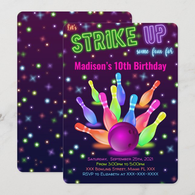 Redigerbar Bowlinginbjudan Inbjudningar (Fram/baksida)