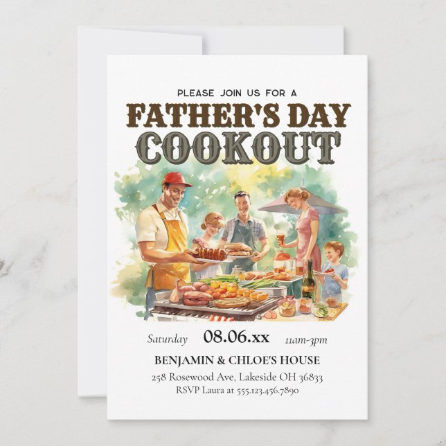 Redigerbar BQ-inbjudan för Fars dag Cookout Inbjudningar (Framsida)