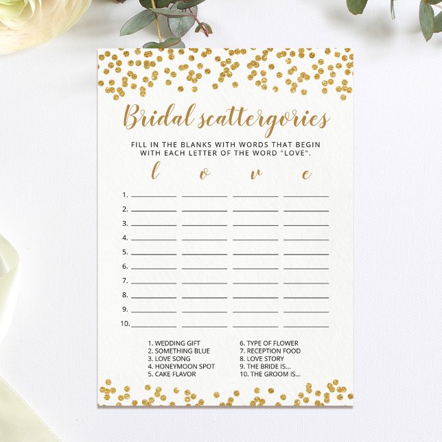 Redigerbar Bröllaksspelkort Bridal Scattergories Inbjudningar (Skapare uppladdad)