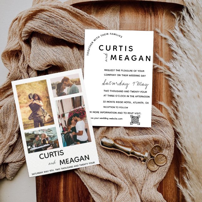 Redigerbar bröllopsinbjudan med fotokollage inbjudningar (Skapare uppladdad)