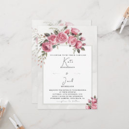 Redigerbar Bröllopsram med Skammens Rosa Blommor Inbjudningar