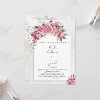Redigerbar Bröllopsram med Skammens Rosa Blommor Inbjudningar