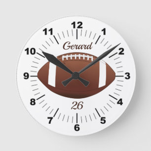 Redigerbar Brown-fotboll med Namn och teamnummer Rund Klocka
