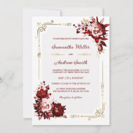 Redigerbar Burgundy- och Guld-mall för Bröllop Inbjudningar