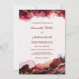 Redigerbar Burgundy- och Guld-mall för Bröllop Inbjudningar