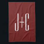Redigerbar Burgundy Red Background & White Text Kökshandduk<br><div class="desc">Anpassadets utformning för ett par monogram eller annan text som du vill ha,  redigera som du vill!</div>