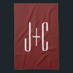 Redigerbar Burgundy Red Background & White Text Kökshandduk<br><div class="desc">Anpassadets utformning för ett par monogram eller annan text som du vill ha,  redigera som du vill!</div>