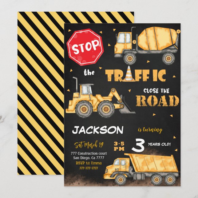 Redigerbar Bygg-inbjudan på födelsedag Inbjudningar (Fram/baksida)