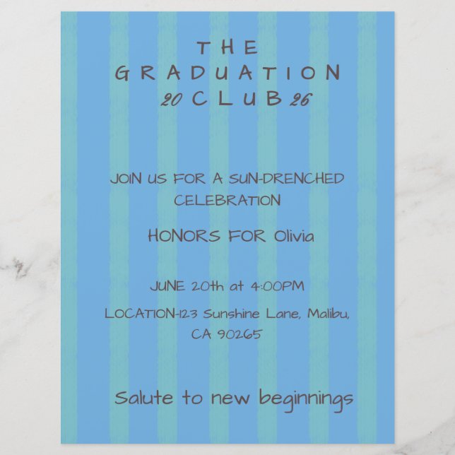 Redigerbar Cabana-randig examensinbjudan (Framsida)