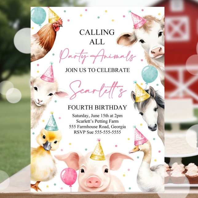 Redigerbar Calling All Party Animals Farm Girl Bir Inbjudningar (Skapare uppladdad)
