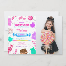 Redigerbar Candy land Födelsedagsfoto-inbjudan Inbjudningar