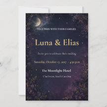 Redigerbar Celestial Gothic Moon Bröllopsinbjudan
