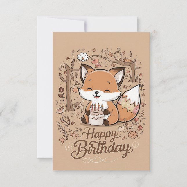 Redigerbar Charming Fox Birthday Kort (Framsida)