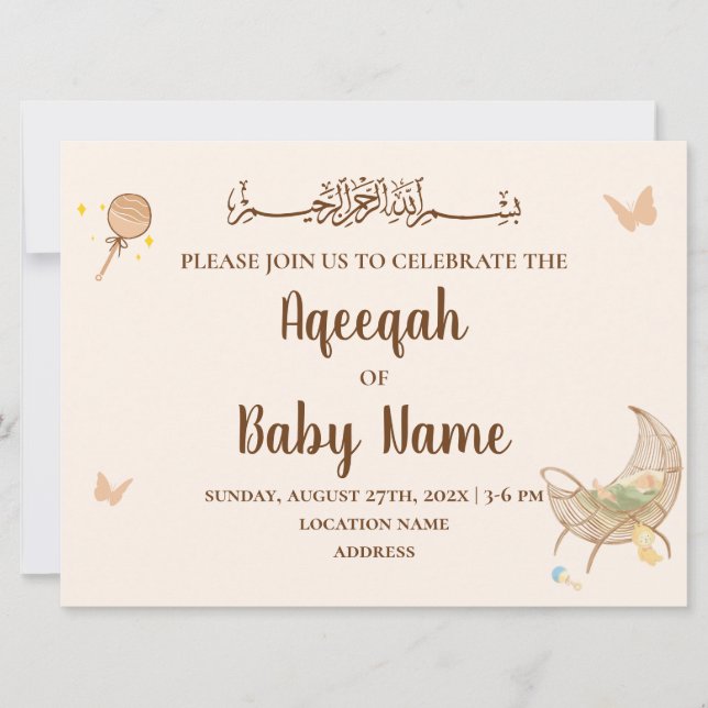 Redigerbar Chic Neutral Aqeeqah Inbjudningskort (Framsida)