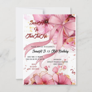 Redigerbar Coquette Rosa Födelsedagsinbjudan, Pi Vykort