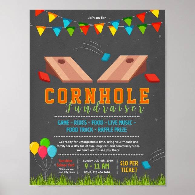 Redigerbar cornhole insamlingsflygblad poster (Framsidan)