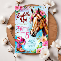 Redigerbar cowgirl födelsedagsinbjudan mall flicka