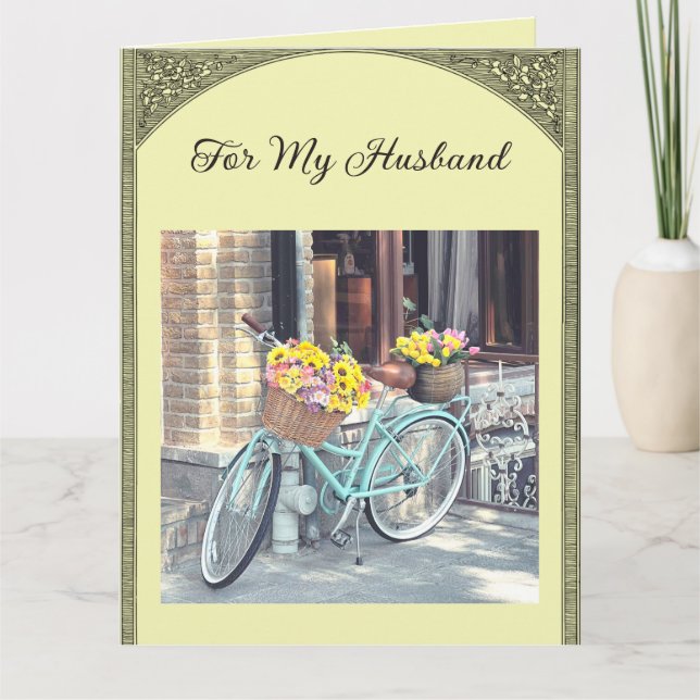 Redigerbar cykel och blommor kort (Framsida)