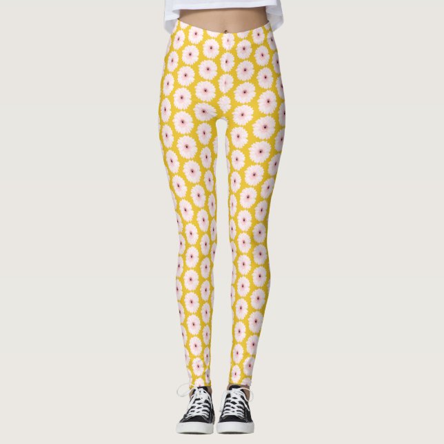 Redigerbar Daisy Mönster på Golden Athletic Leggings (Framsida)