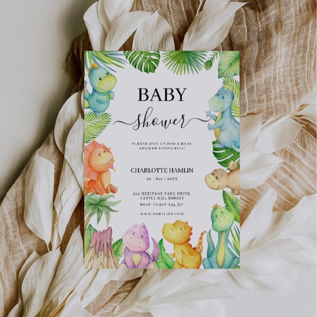 Redigerbar dinosaur Baby Shower Inbjudningar (Editable Dinosaur Baby Shower Invitation)