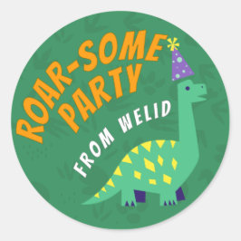 redigerbar Dinosaur Party Sticker Runt Klistermärke