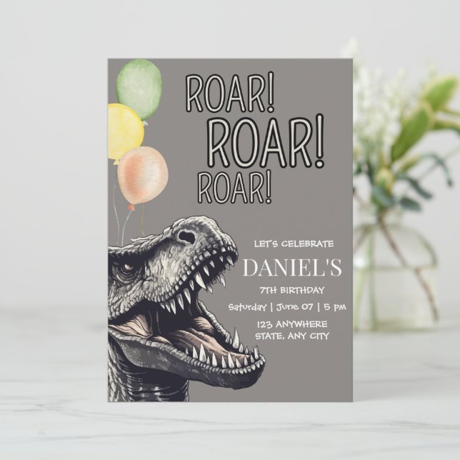 Redigerbar dinosaurie-fest-inbjudan, T-Rex Dino  Inbjudningar (Stående Fram)
