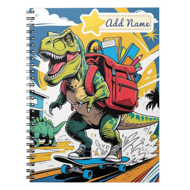 Redigerbar Dinosaurie Skolblock – Röd Ryggsäck Anteckningsbok (Framsidan)