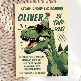 Redigerbar dosinosaur 2:a födelsedagsinbjudan, två inbjudningar