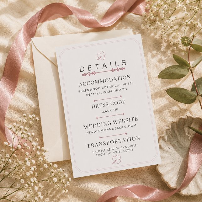 Redigerbar Dusty Rose Minimal Bröllopsdetaljkort OSA Kort (Elegant Dusty Rose Details Card for a beautifully organized wedding day.)