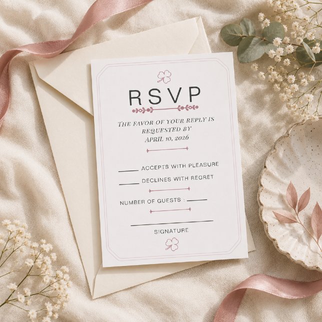 Redigerbar Dusty Rose Minimal RSVP-kort OSA Kort (Elegant Dusty Rose RSVP Card for a romantic wedding with timeless minimalist styling.)