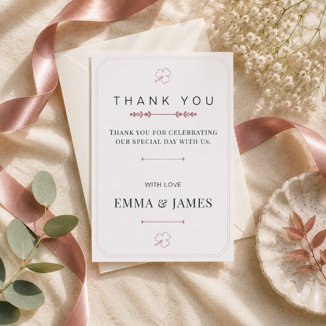 Redigerbar Dusty Rose Minimal Tacksamhetskort OSA Kort (Elegant Dusty Rose Thank You Card with a romantic luxury flat lay presentation.)