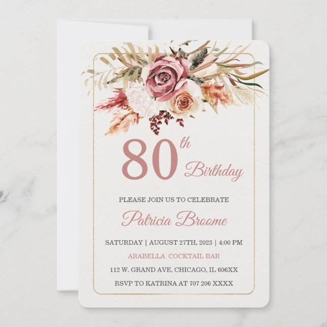 Redigerbar Elegant 80:e födelsedagsmall Inbjudningar (Framsida)