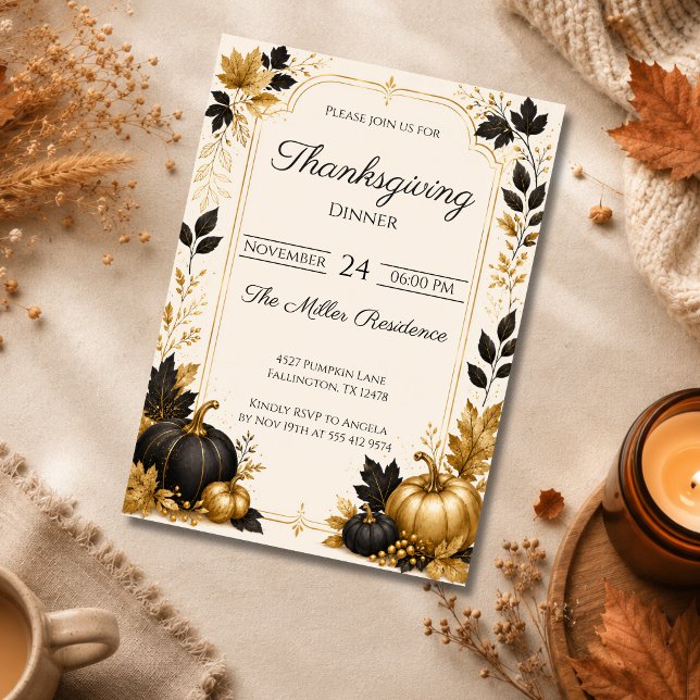 Redigerbar elegant Höstmiddag för Thanksgiving Inbjudningar (Skapare uppladdad)