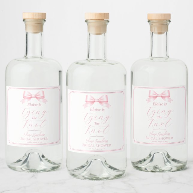 Redigerbar Elegant Rosa Båge Bröllopsfest Dryck Spritflaskor Etikett (Flaskor)