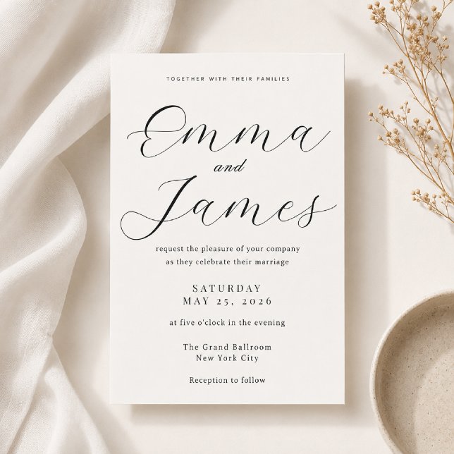 Redigerbar Elegant Skript + Serif Bröllopsinbjudan Inbjudningar (Elegant script meets timeless serif for a luxurious wedding invitation.)
