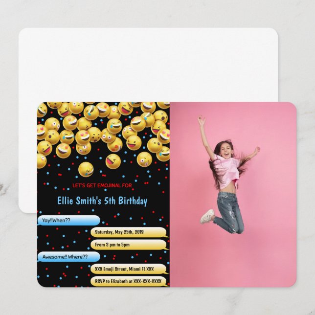 Redigerbar Emoji Foto Inbjudan (Fram/baksida)