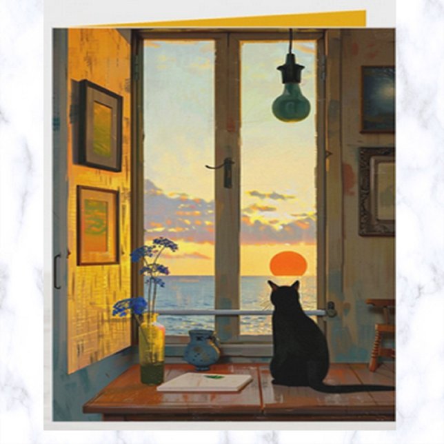 Redigerbar Ensam Katt som tittar på en solnedgång Kort (Skapare uppladdad)