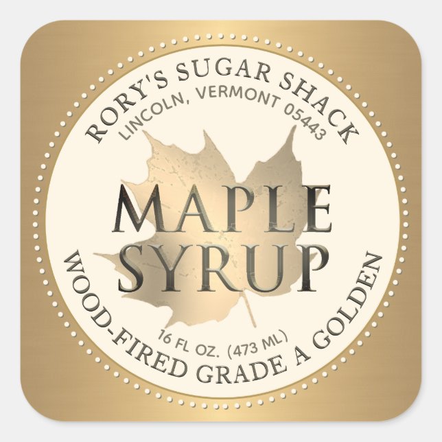 Redigerbar etikett för Guld Maple Löv Maple Syrup (Framsida)