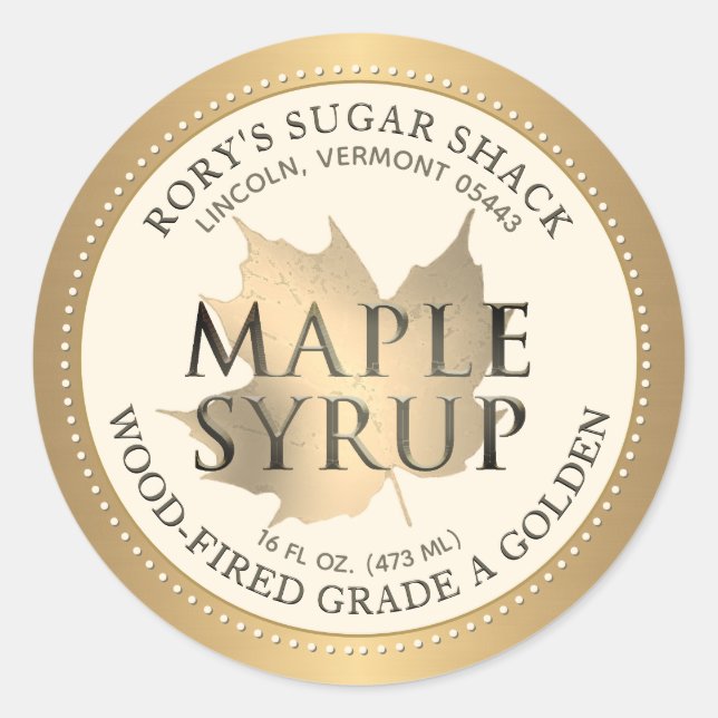 Redigerbar etikett för Guld Maple Löv Maple Syrup (Framsida)