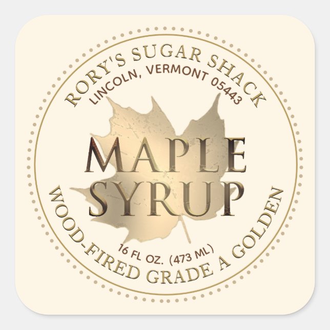 Redigerbar etikett för Guld Maple Löv Maple Syrup (Framsida)